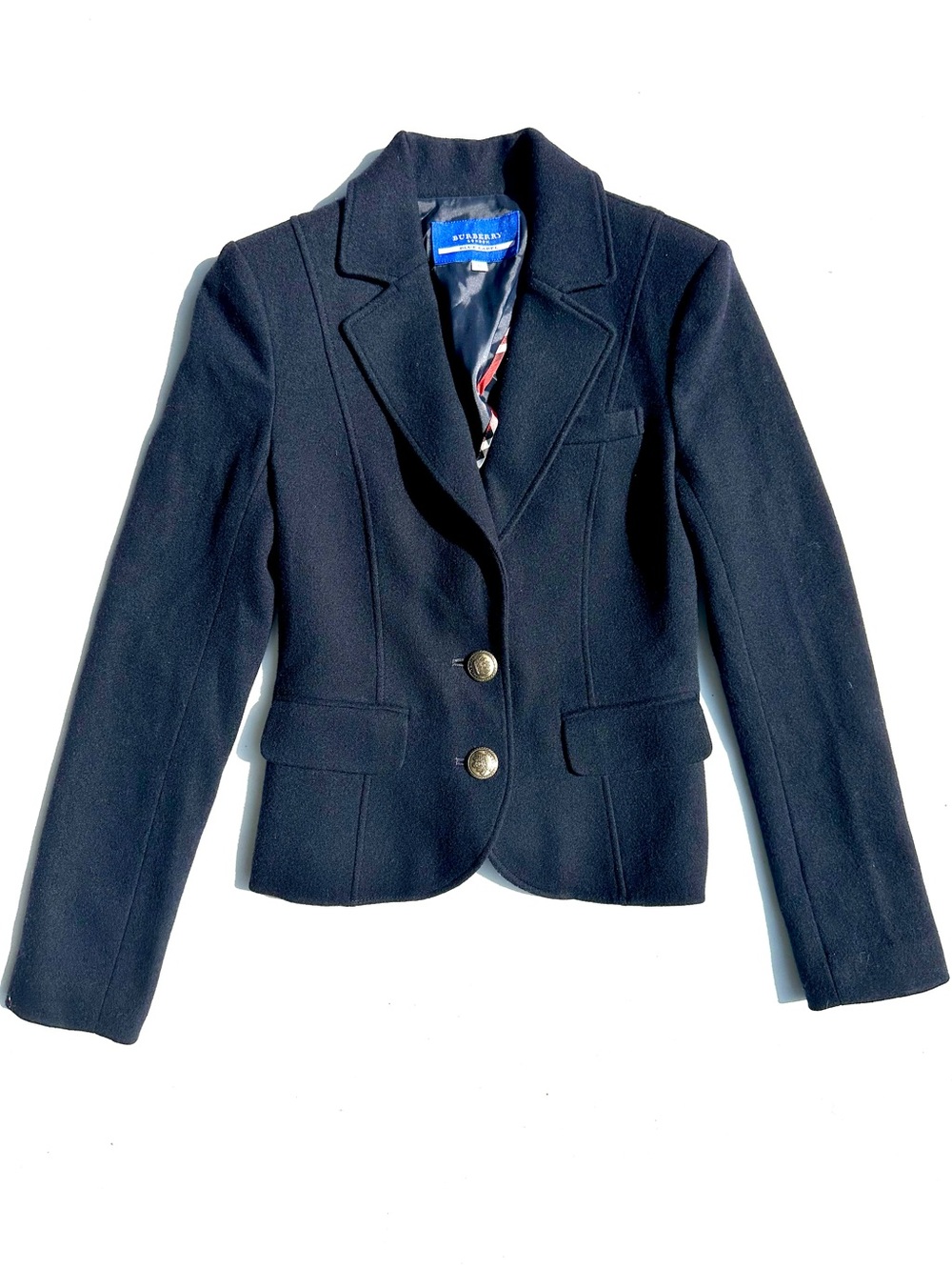 Burberry Blue Label Black Wool Two-Button Tailored Blazer, 38, US 0